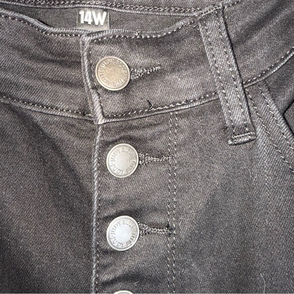 Judy Blue Bootcut Jeans-Black-Raw Hem-Exposed Button Fly-Stretch-Size 14W - Picture 5 of 11